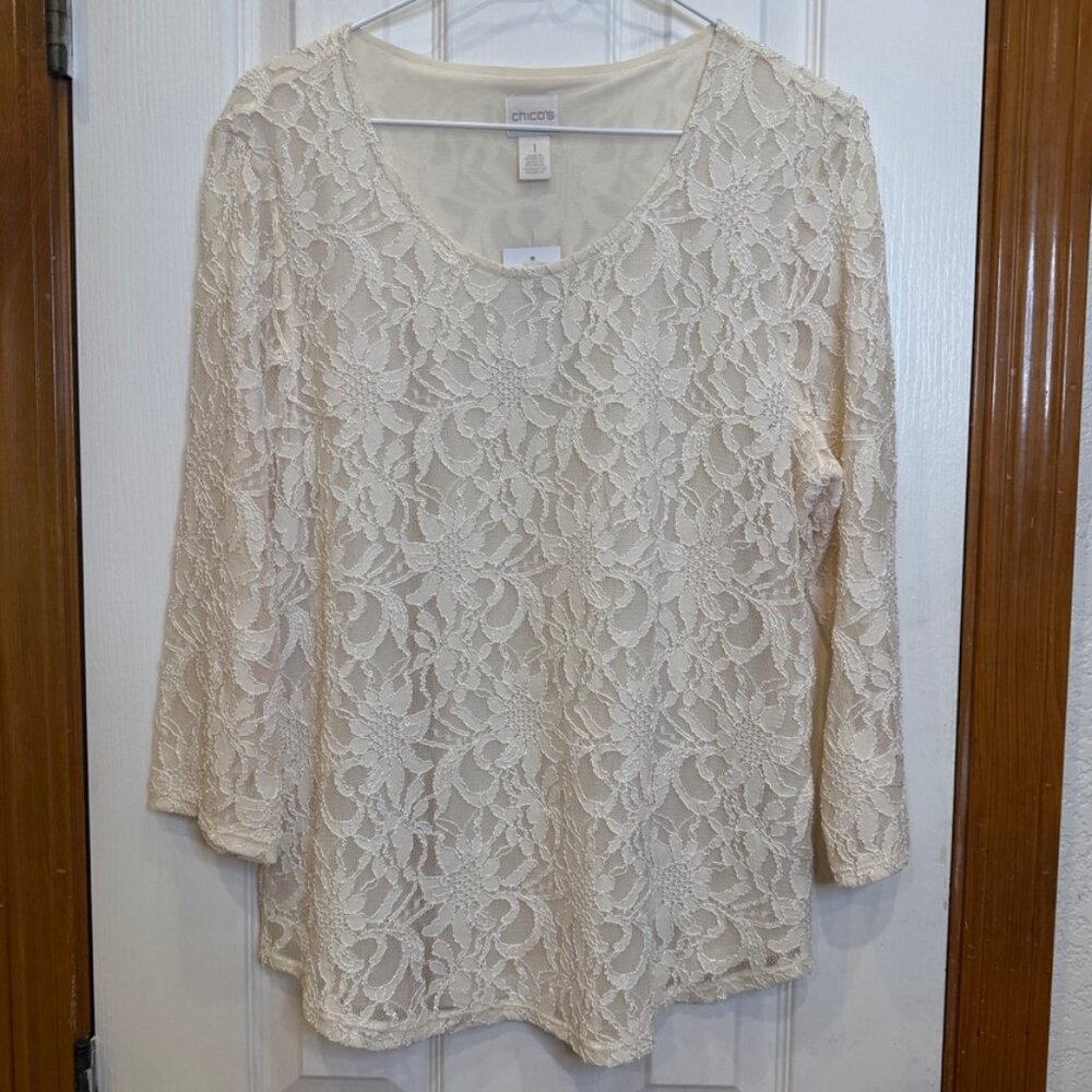 Chico's Laila Lace Top 3/4 Sleeve, size M (Chico's 1) - NWT!!